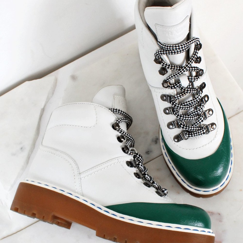 RARE Prada White green hiking boots